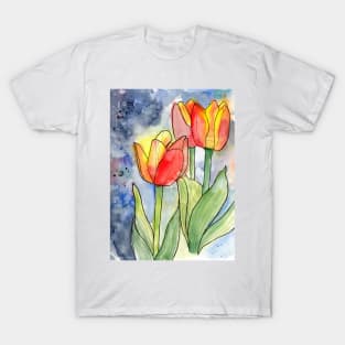 Colorful Tulips Watercolor and Ink T-Shirt